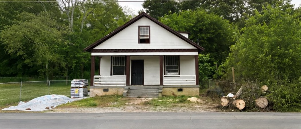 Before: East Chattanooga — new siding, porch, roof and driveway.